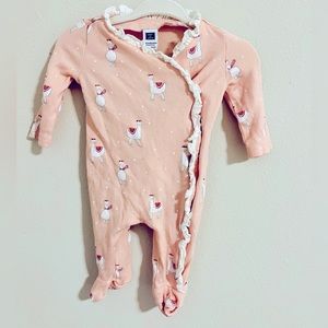 newborn Janie & jack one piece footed pajama holiday llama ruffle footie sleeper